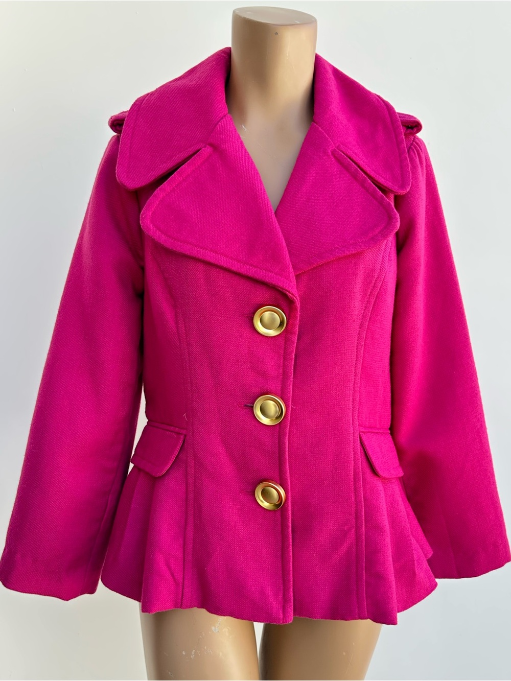 XOXO Hot Pink Peacoat with Gold Buttons